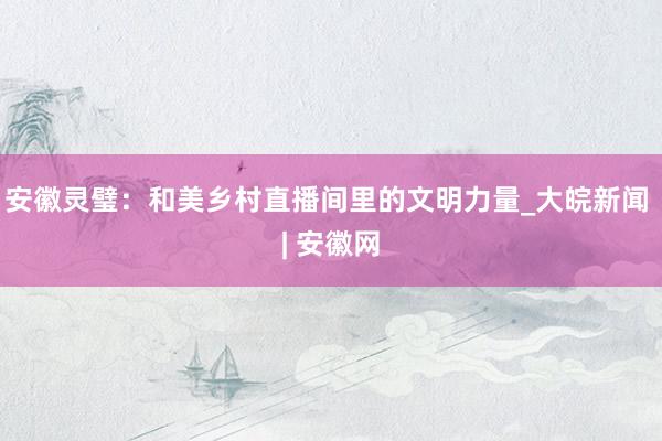 安徽灵璧：和美乡村直播间里的文明力量_大皖新闻 | 安徽网
