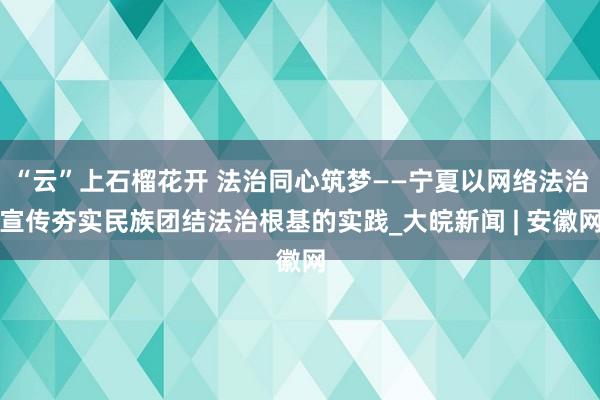 “云”上石榴花开 法治同心筑梦——宁夏以网络法治宣传夯实民族团结法治根基的实践_大皖新闻 | 安徽网