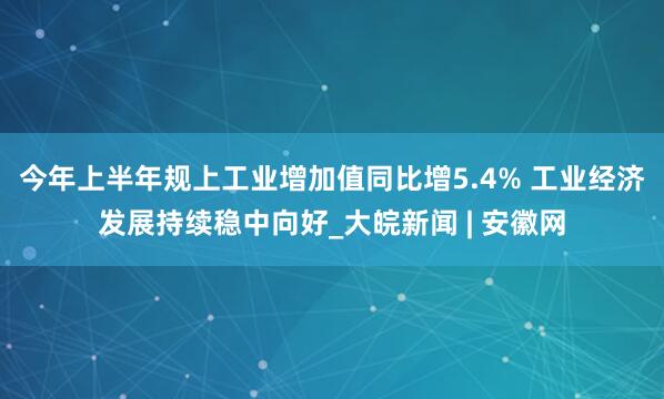 今年上半年规上工业增加值同比增5.4% 工业经济发展持续稳中向好_大皖新闻 | 安徽网