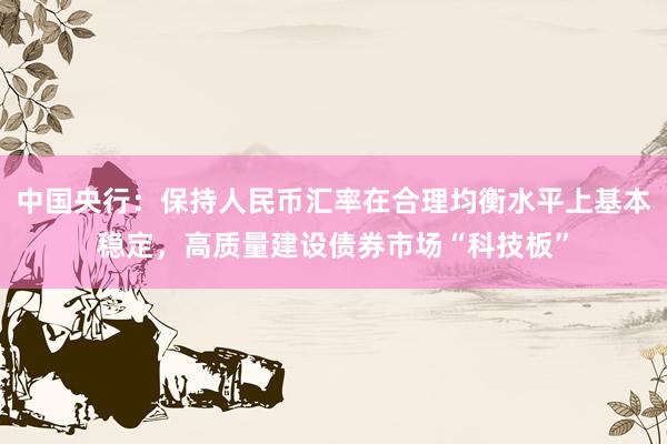 中国央行：保持人民币汇率在合理均衡水平上基本稳定，高质量建设债券市场“科技板”