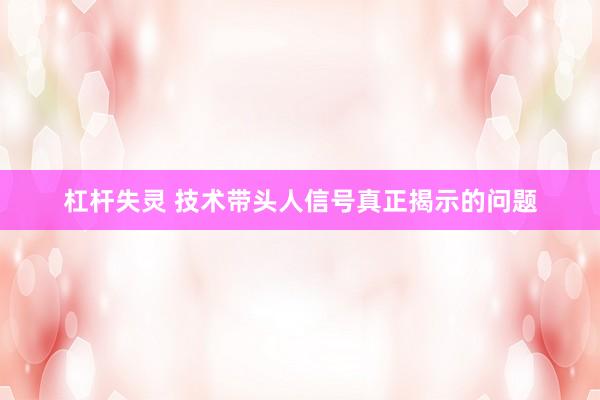 杠杆失灵 技术带头人信号真正揭示的问题