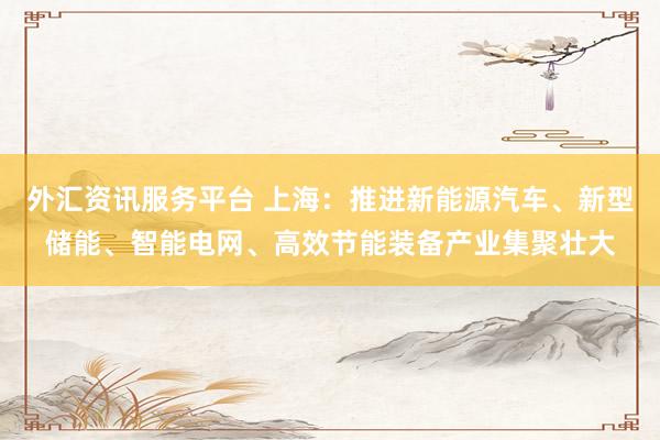 外汇资讯服务平台 上海：推进新能源汽车、新型储能、智能电网、高效节能装备产业集聚壮大