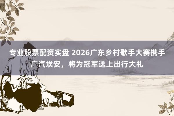 专业股票配资实盘 2026广东乡村歌手大赛携手广汽埃安，将为冠军送上出行大礼