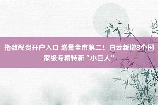指数配资开户入口 增量全市第二！白云新增8个国家级专精特新“小巨人”